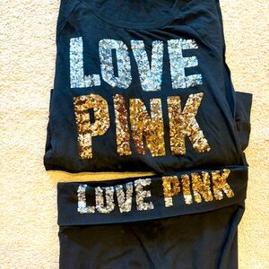 PINK Victoria's Secret Long Sleeve Tee and yoga pants black with Sequin Accents